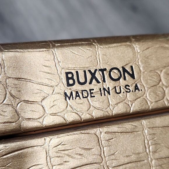 XL Vintage Buxton Metallic Gold Texrured Jewelry Box - Picture 9 of 12